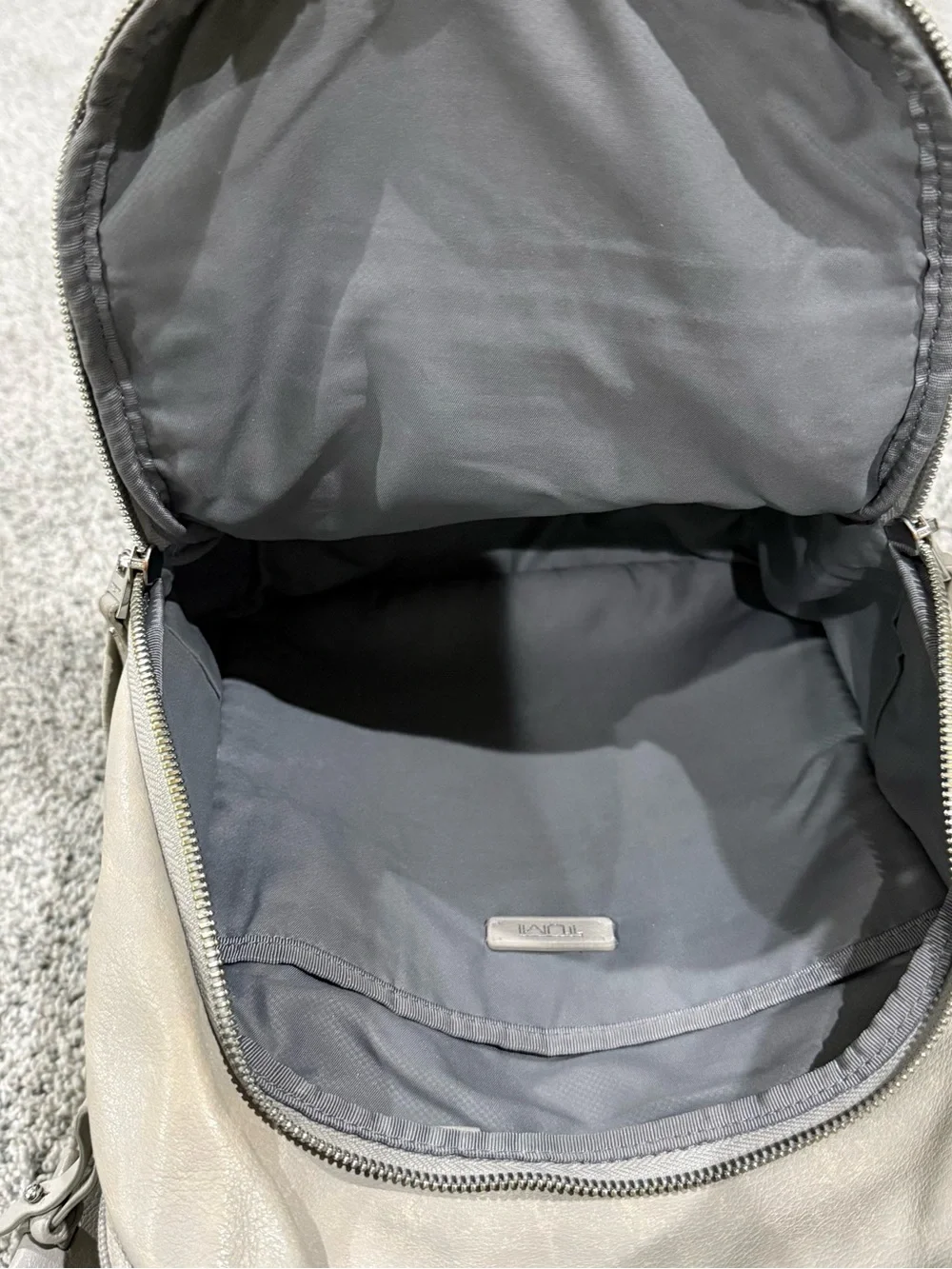 Tumi Grey Genuine Leather Small Backpack Travel Casual Zipper Women Unisex